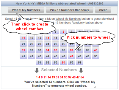 New York Take 5 Midday Lotto Wheels Number Selection Sample